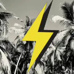 Yellow lightning bolt over palm trees