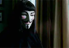 V for Vendetta character with a rose