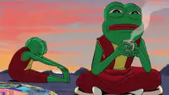 Pepe smoking tea with monk frog