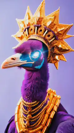 Purple bird king with Bitcoin hologram