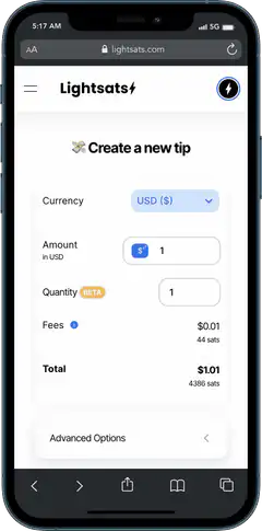 Lightsats tip creation interface