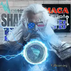 Thor holding FJB coin with MAGA crypto sign