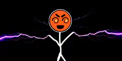 stick figure with angry emoji head and lightning