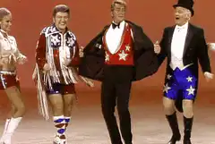 Donald Trump and Roy Clark in patriotic shorts