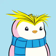 Penguin with yellow spiky hair and blue scarf