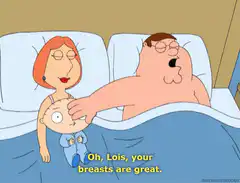 Peter Griffin touches Meg's nipple in bed