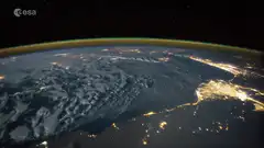 Earth from space with lightning flashes