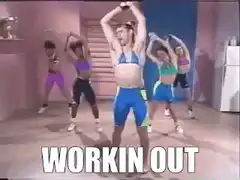 Man doing aerobics with pigtails