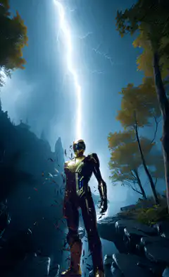 Iron Man standing under lightning
