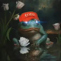 Frog with laser eyes and fren hat