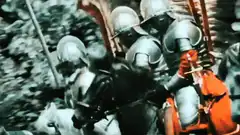 Bitcoin symbol overlay on medieval knights