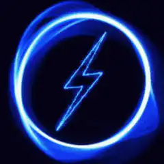 Blue neon lightning bolt in circle