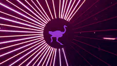 Purple ostrich logo with neon rays