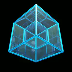 Rotating blue wireframe cube