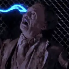 Zombie head struck by blue lightning