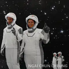 Astronauts pointing at stars