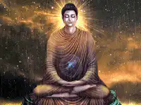 Meditating Buddha with glowing orb