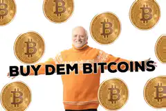 Old man surrounded by bitcoin