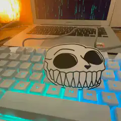 Sans skull on glowing keyboard