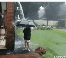 person under umbrella gets hit by lightning