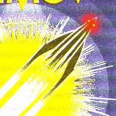 Yellow rocket shooting through space