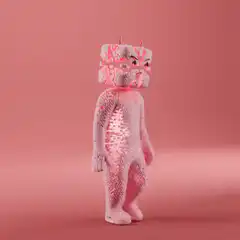 Pixelated character transforms from devil to angel