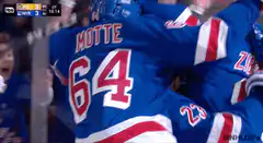 New York Rangers players celebrate a goal