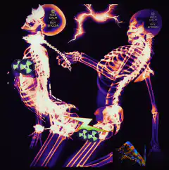Skeletons holding hands with lightning