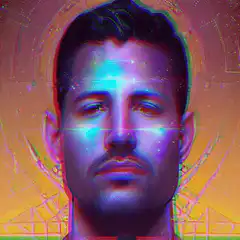Glitching Man with Glowing Forehead