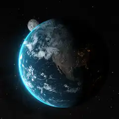 Earth rotating with moon in space