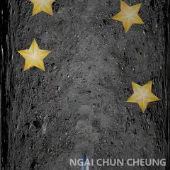 Rocket flying over moon surface with stars