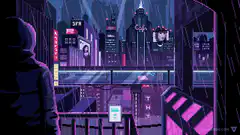 pixel art cyberpunk city rain