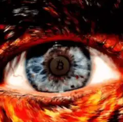 Bitcoin symbol in a human eye