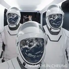 Astronauts with Earth for faces