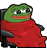 Pepe wrapped in red blanket