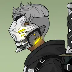 Cyberpunk character with glowing helmet