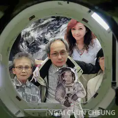 Family photoshopped into space window