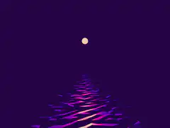 Synthwave moon over purple water