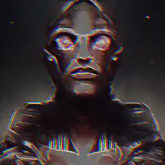 Glitchy Robot Face with Swirling Eyes