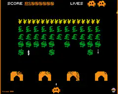 Space Invaders gameplay with falling money