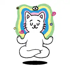 Meditating cat with rainbow aura