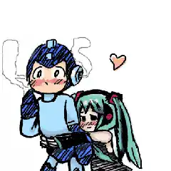 Miku hugging a blushing boy