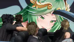 Final Fantasy VII Remake party looking at anime girl