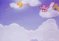 Care Bear standing under rainbow