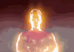 Glowing man flexing muscles
