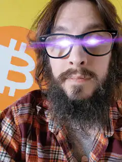 Man with glowing purple laser eyes
