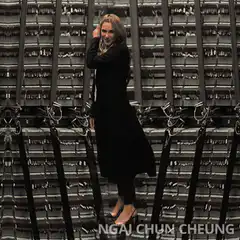 Woman floating and spinning in black and white
