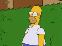 Homer Simpson walks through hedge