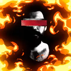 Bearded man engulfed in flames