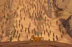 Simba watches the wildebeest stampede